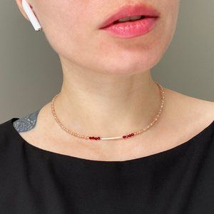 Dainty multi stone bar necklace, unusual tiny gemstone crystal choker